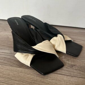 & Other Stories Black and White Leather Slip-on Heeled Mules